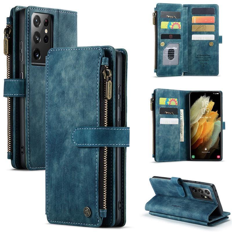 CaseMe Zipper Wallet Flip Leather Phone Case For Samsung Galaxy A17 A56 A36 A16 A55 A35 A25 A15 A54 A34 A14 A53 A33 A13 A52 A51 Purse Card Cover Coque Samsung S22 blue