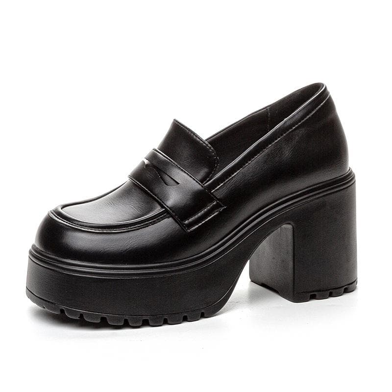 Loafers Women Fashion Patent Leather Spring Summer Thick-soled Casual Student Shoes Classic Ladies Black Pumps 34 black
