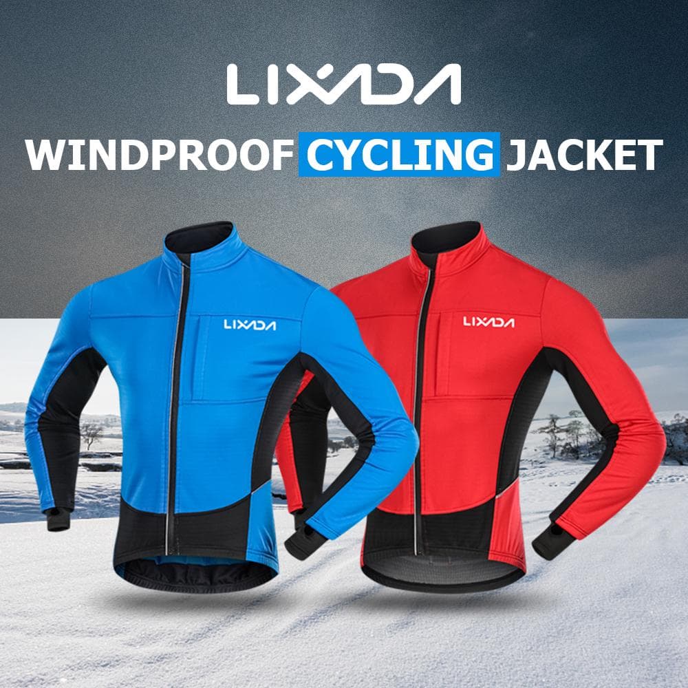 Lixada Men's Windproof Cycling Jacket Winter Thermal Polar Fleece MTB Bike Bicycle Riding Running L red
