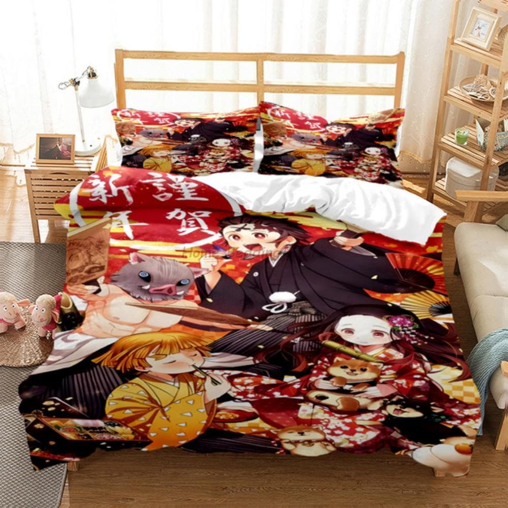 Anime Demon Slayer Bedding Set Japanese Cartoon Bed Linen 200x220 Teens Girls Twin Single Queen King Full Duvet Cover Sets cot size 70x133cm