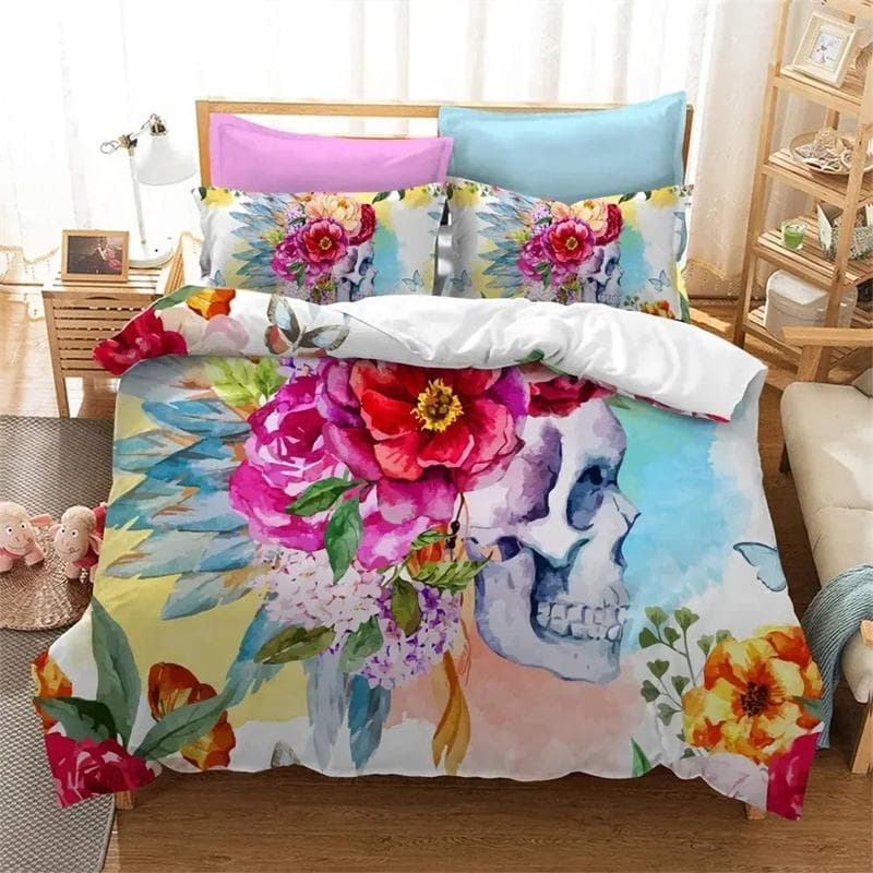 3D Print Sugar Skull Bedding Set,Duvet Cover Comforter Bed Set Quilt Cover Pillowcase,King Queen Twin Size Boys Girls Adultse 135x200cm 2pcs