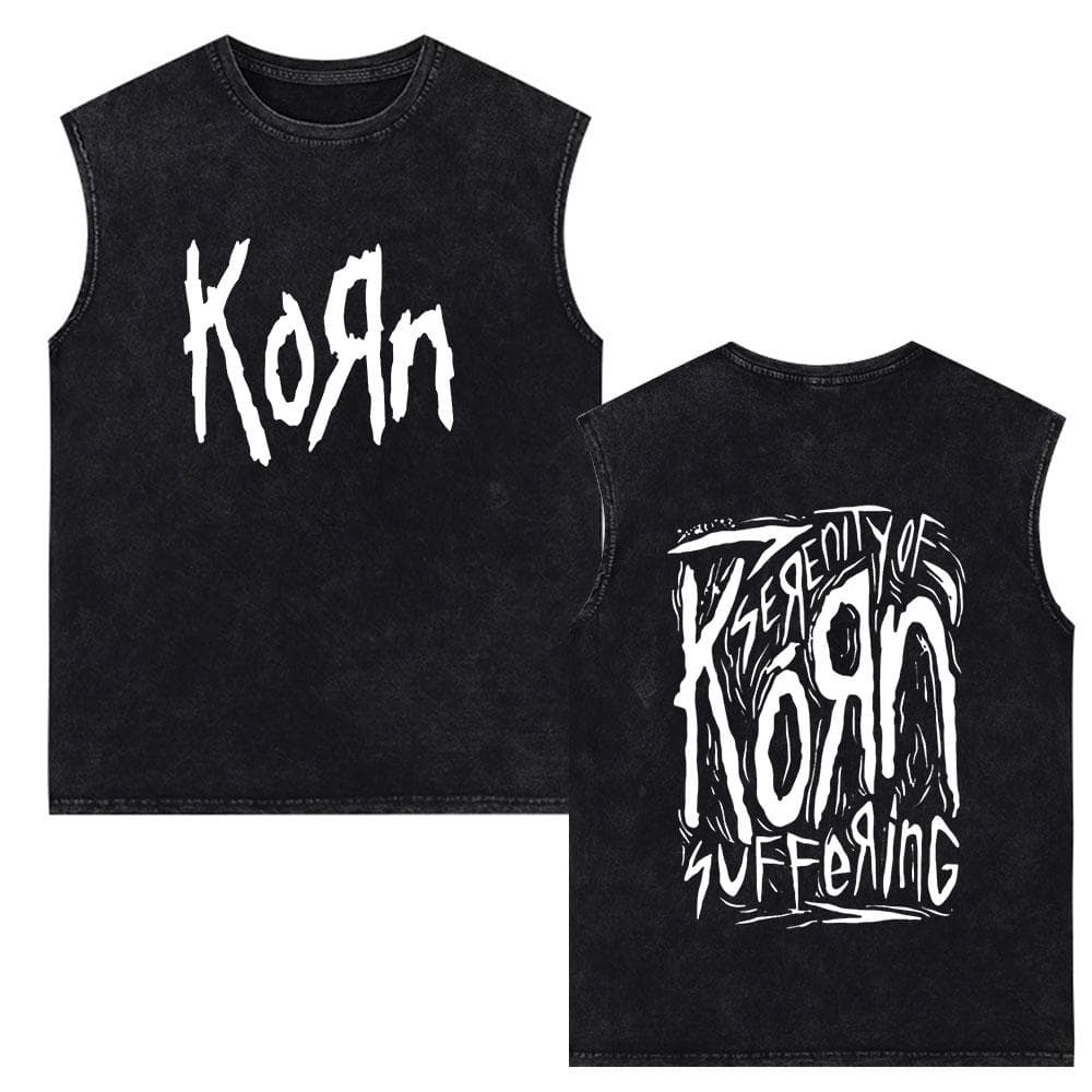 Korn Follow The Leader Rock Band Vintage Washed Tank Tops Men's Gothic Sleeveless Vest Cotton Oversized T-shirts M