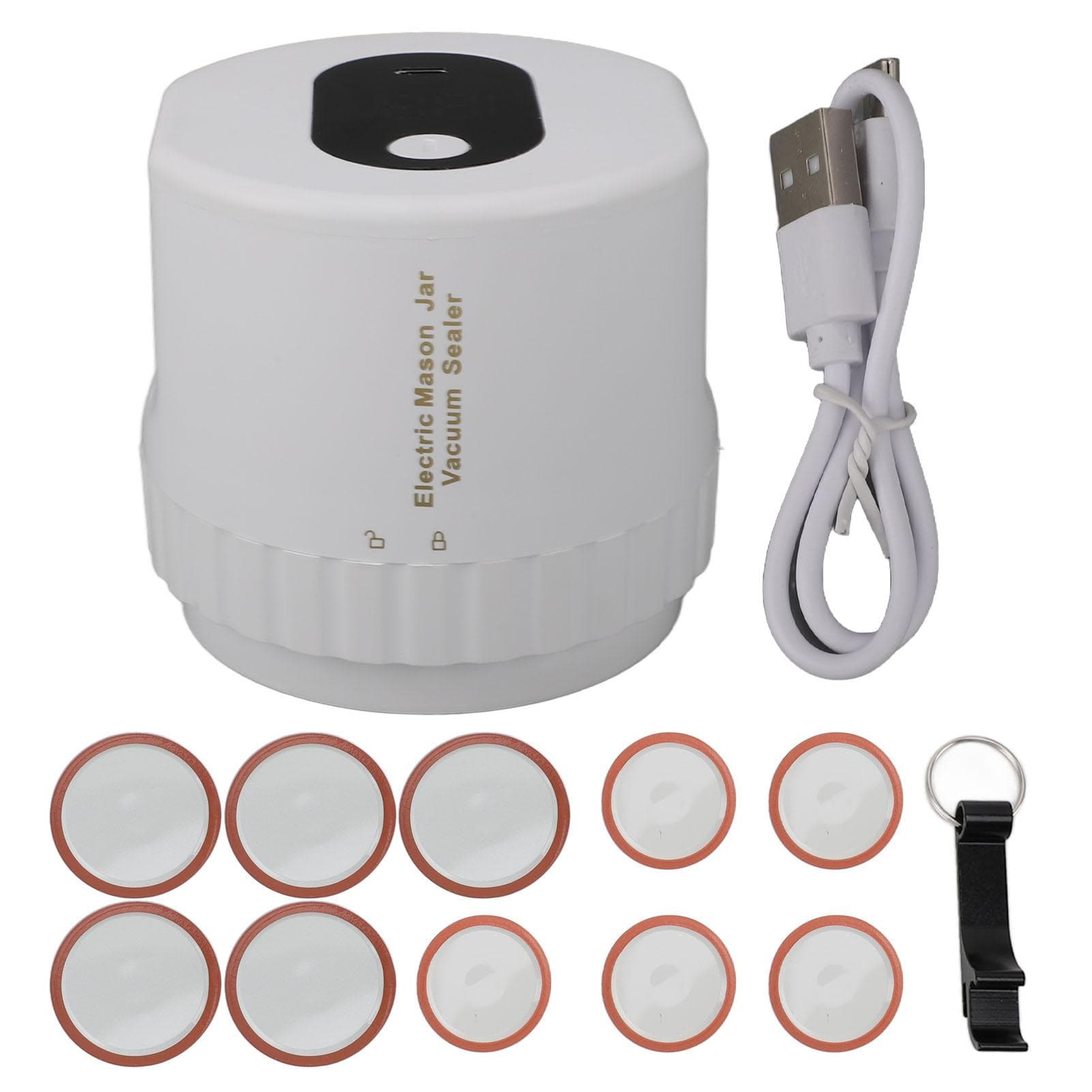 Electric Mason Jar Vacuum Sealer Rechargeable Automatic Cordless Jar Vacuum Sealer for Home White L