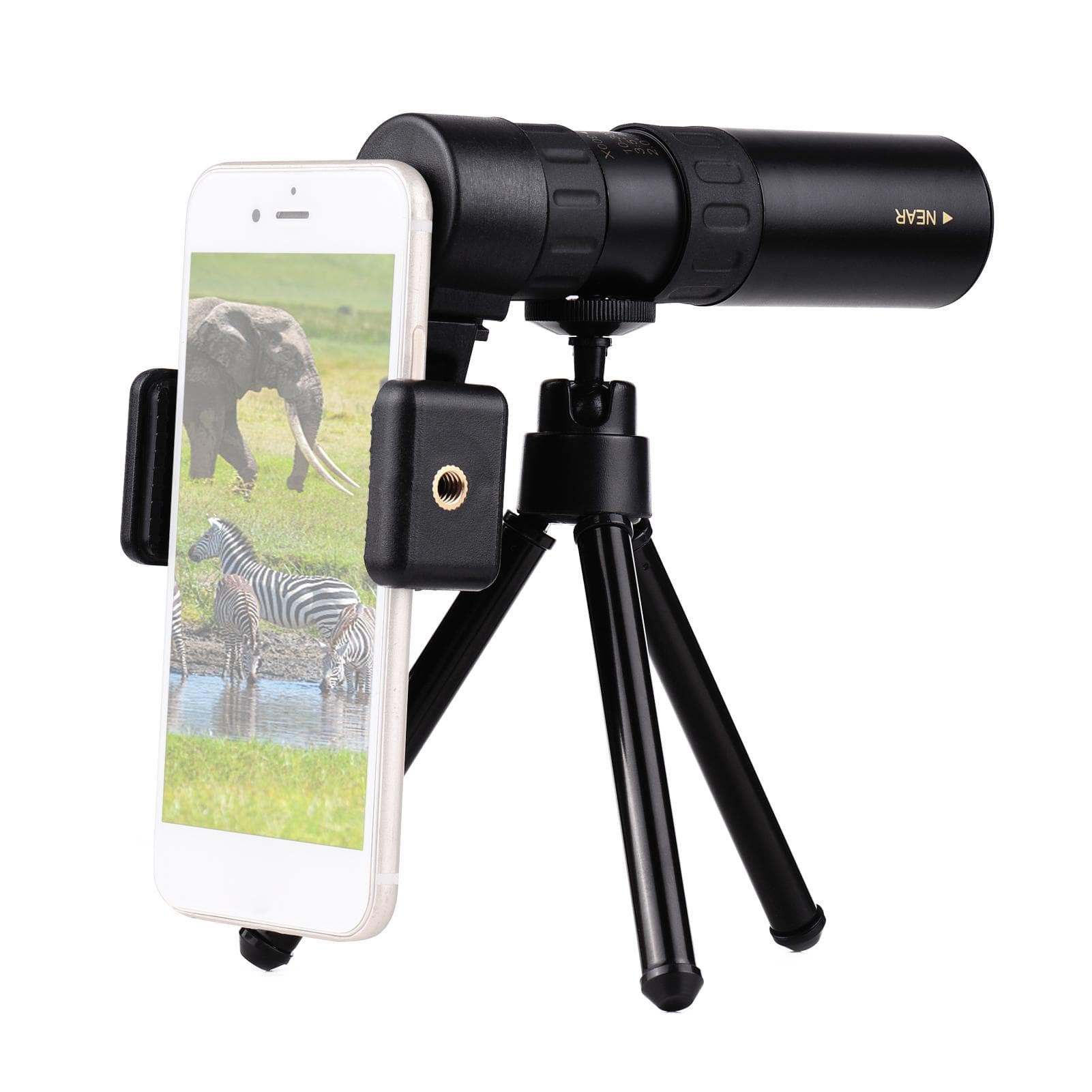 10X-300X Mini Monocular Telescope BAK4 Prisms Life Water-resistant with Phone Holder Mini Tripod black