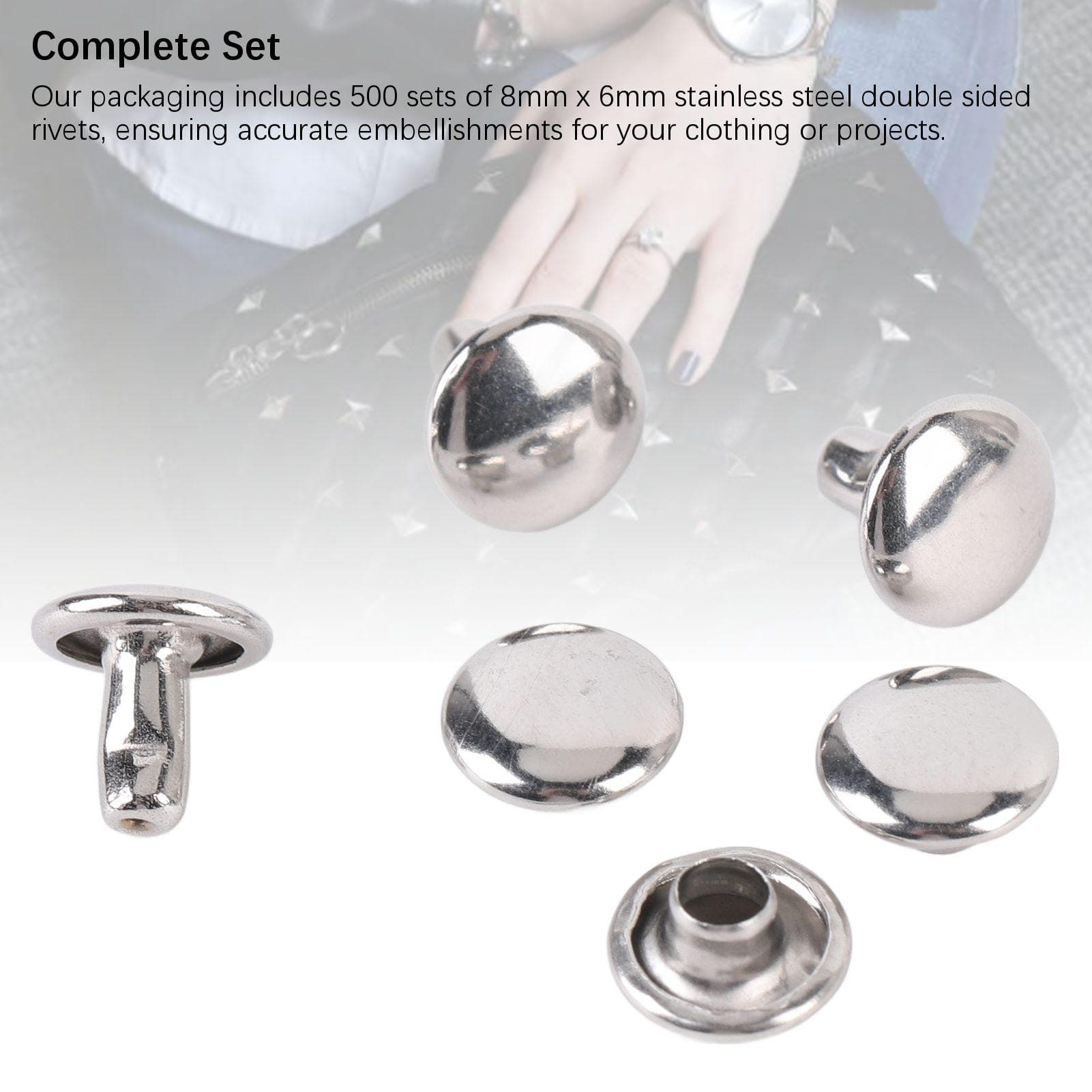 500 Set Double Sided Rivet Set Stainless Steel Round Top 8x6mm Stud Set for Leather Crafts Apparel