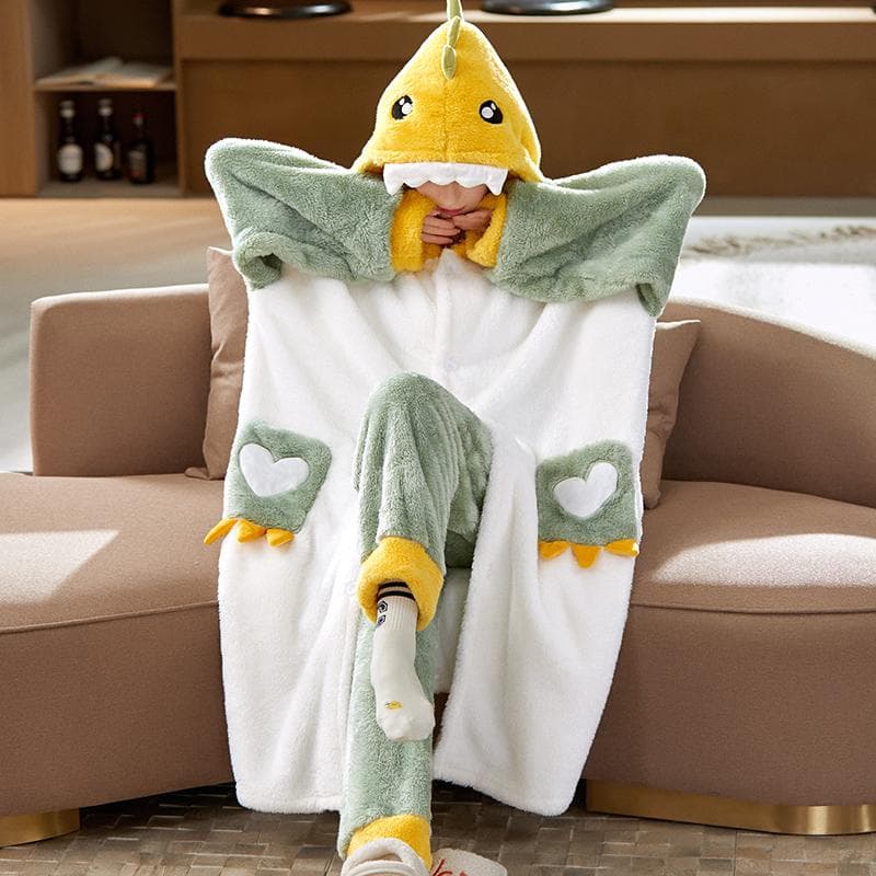 Cartoon Thicken Kimono Bathrobe Women's Dressing Gown Pajamas Hooded Robes Coral Fleece Sleepwear Winter Coats for Home Clothes XXL