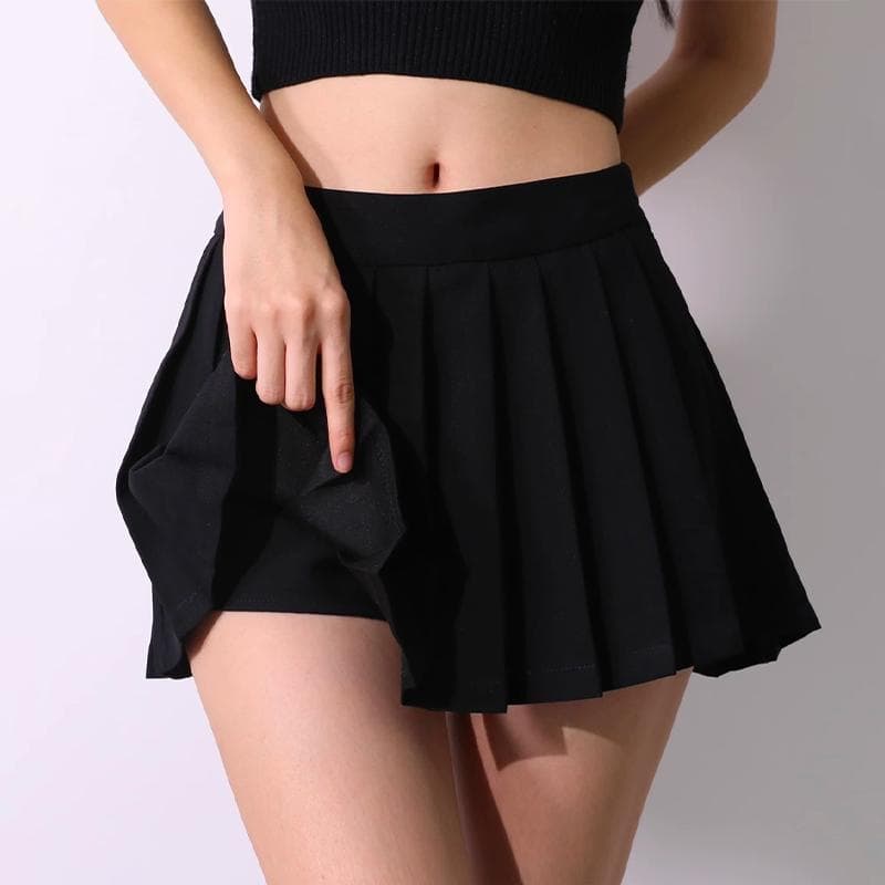 Pleated Mini Skirt Women Summer Sexy Slim High Waist A Line Skirt Shorts Korean Female Streetwear White Black XL black