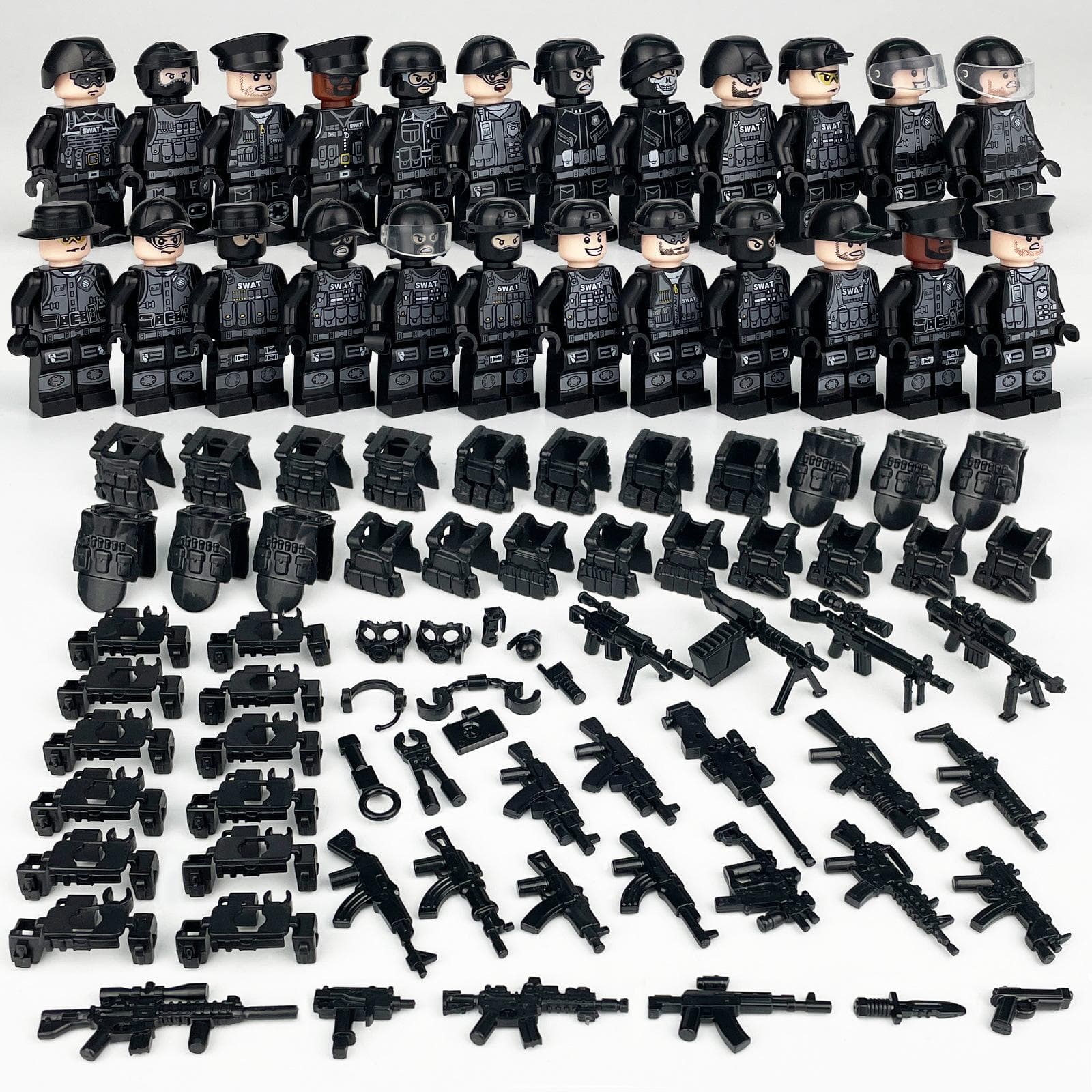 24pcs MOC Black Police Building Blocks Small Military Set Small Particle Assembly Doll Toy
