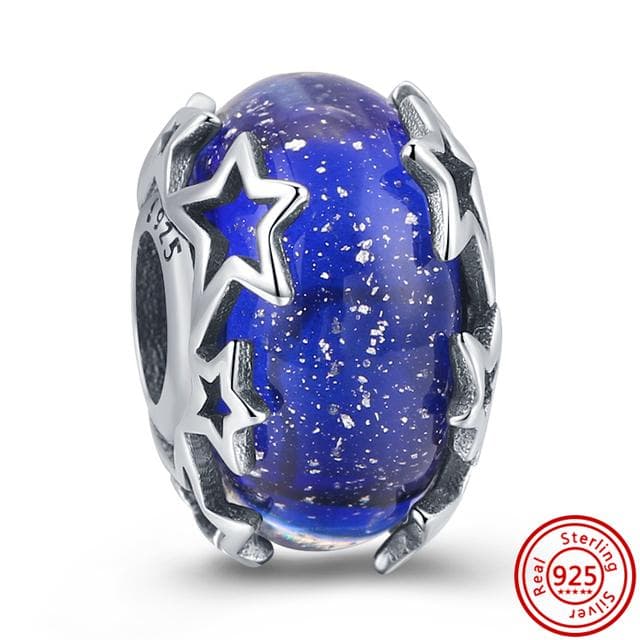 925 Solid Silver Globe Galaxy Journey Astronaut Moon Star Pendant Murano Glass Beads Fit Bracelet Women Jewelry
