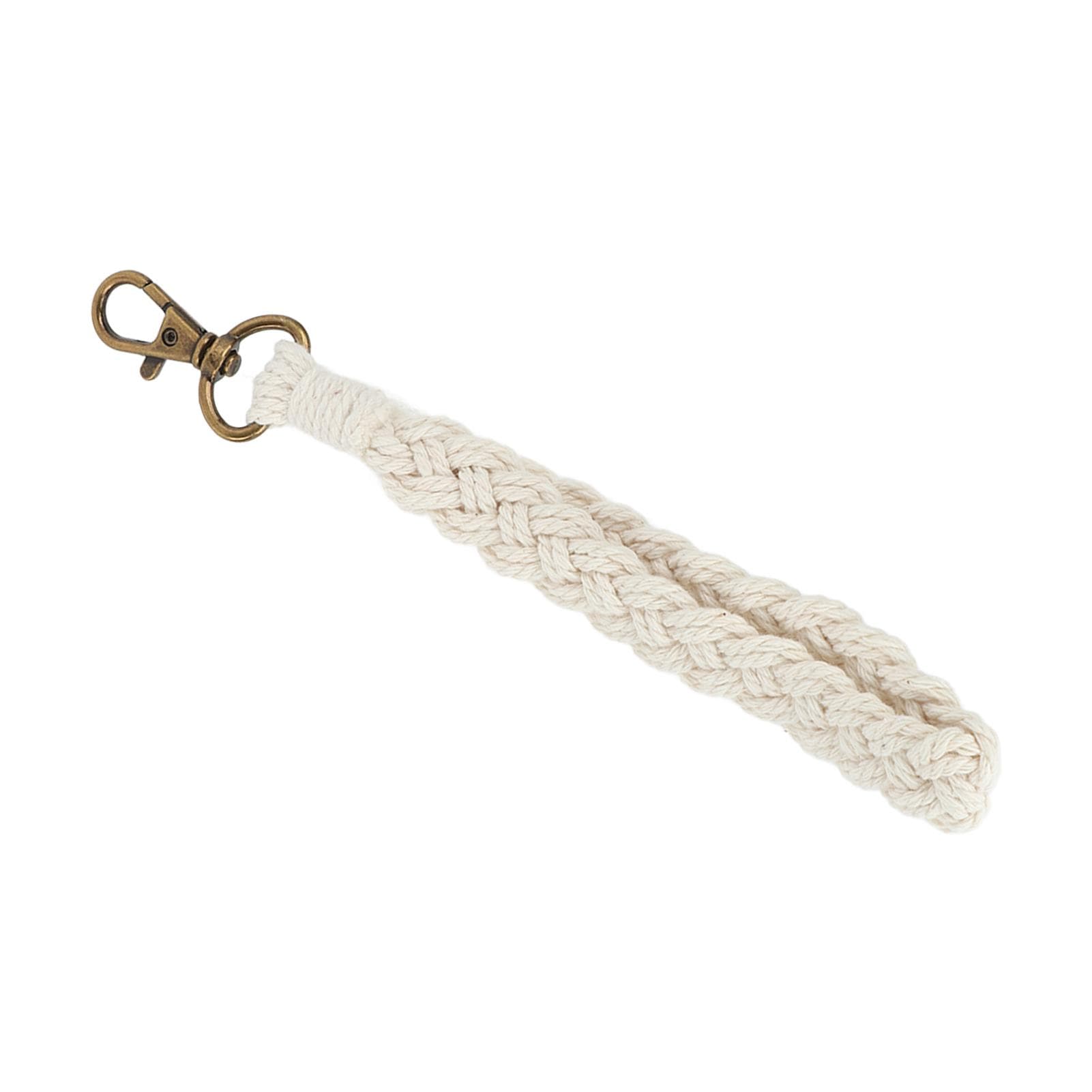 Boho Keychain Hand Weaving Hollow Style Cotton Rope Black Coating Zinc Alloy Clip Purse Keychain white