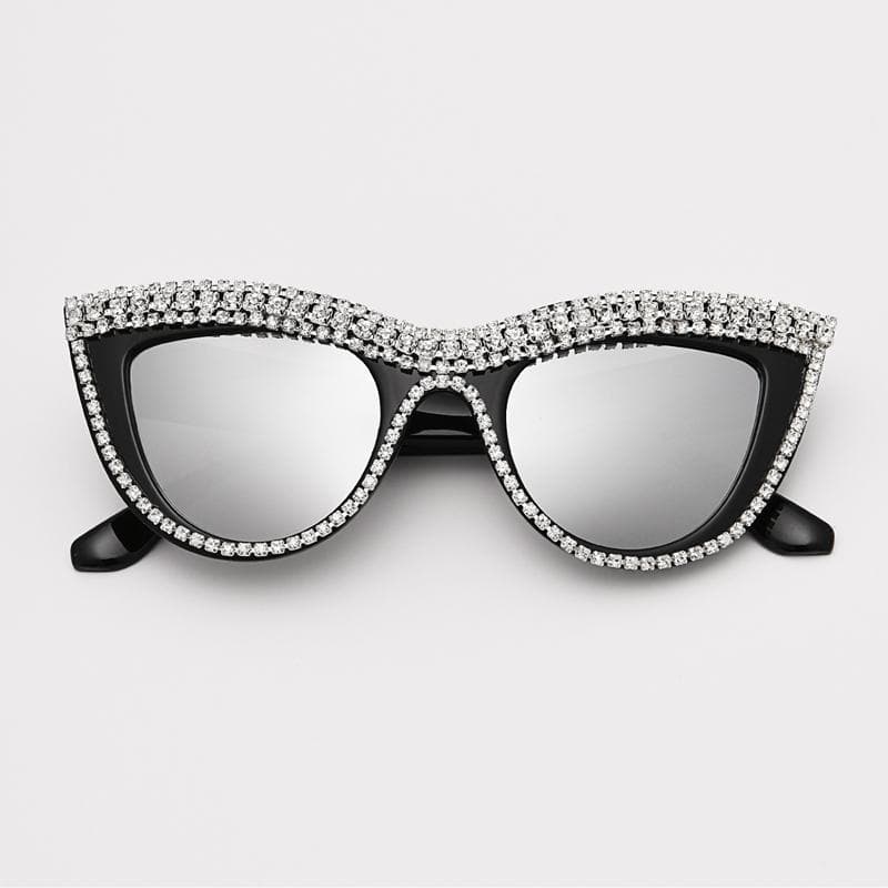 Vintage Diamond Cat Eye Sunglasses Women Rhinestone Decor Trendy Streetwear Shades Sun Glasses Eyewear show as picture