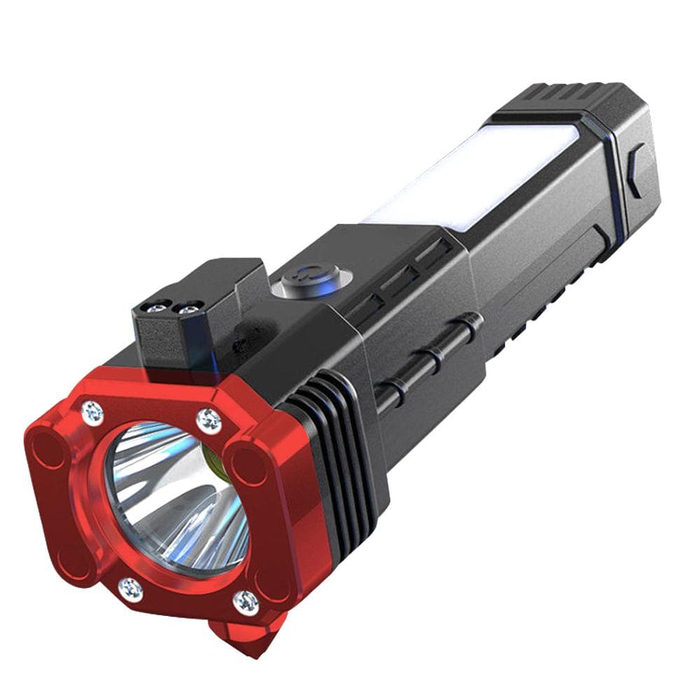 Portable LED Flashlight Multifunctional Work Light Power Bank Emergencies Safety Hammer Waterproof red