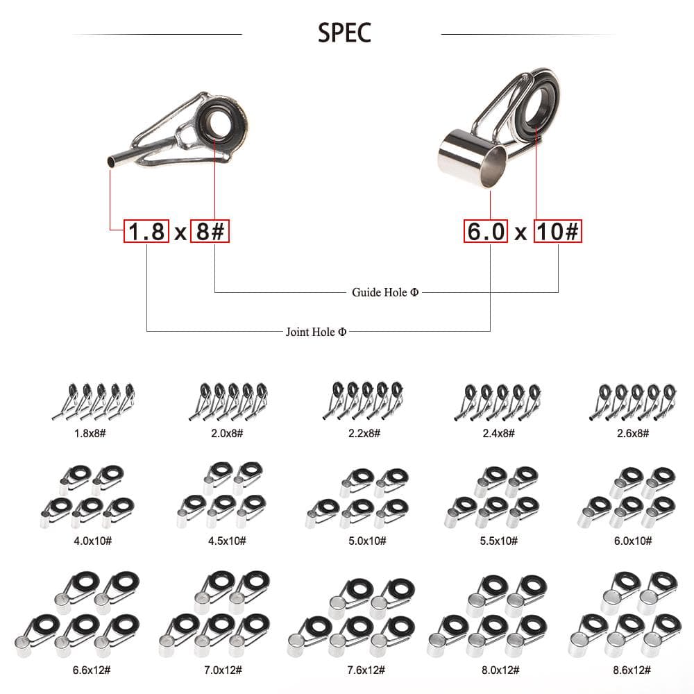 Lixada 75Pcs/Box 15 Sizes Repair Kit Rod DIY Eye Rings Fishing Rod Tackle