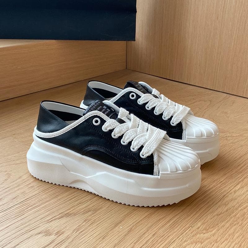 Leather Thick-soled Shell-toe Small White Shoes Women's Summer New Casual Sports Shoes Trend 40 black