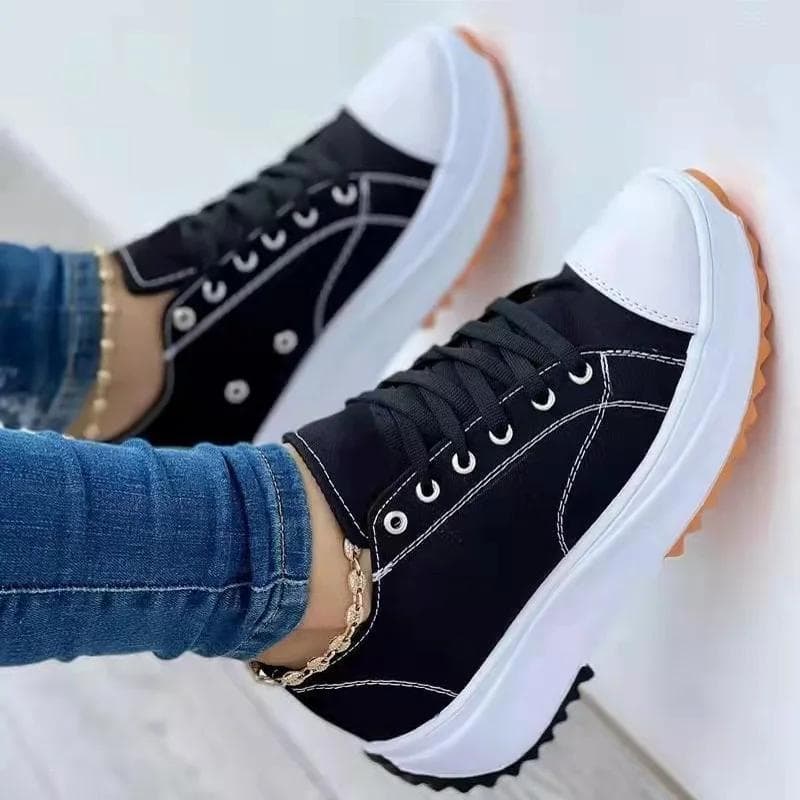 Speedy Classic White Canvas Shoes Women Sneakers Solid Lace-Up Casual Platform Shoes for Women 39