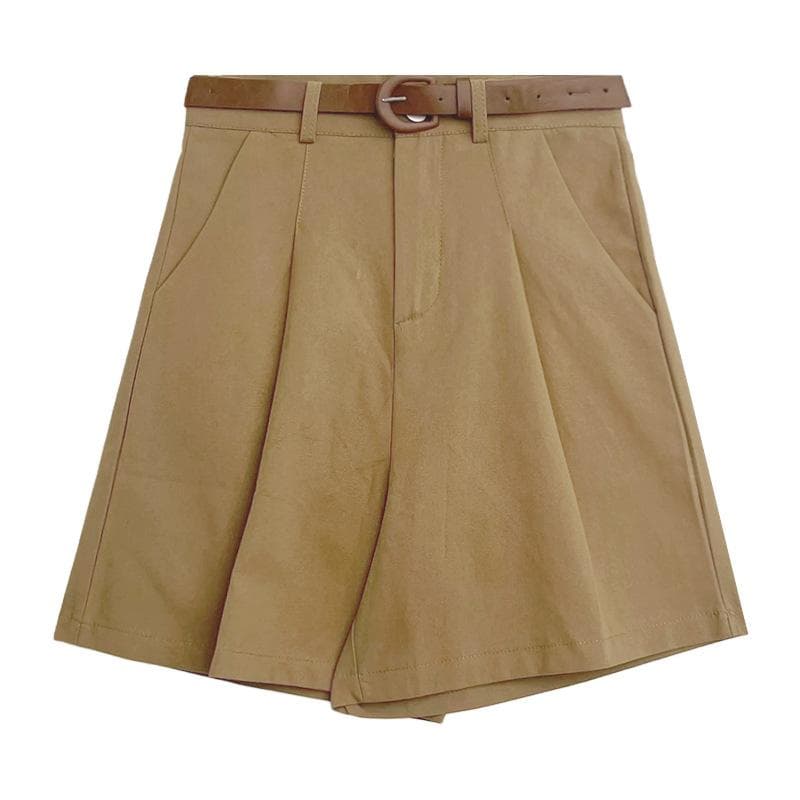 Ice Silk Shorts for Women In Summer Thin Belt with Five-point Suit Pants High Waist Slimming Work Clothes Wide-leg Pants New 2XL