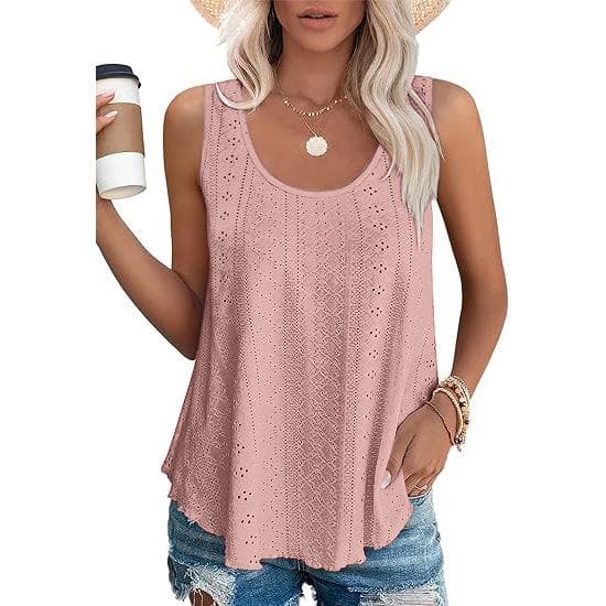 Summer Women's T-shirt New Round Neck Loose Sleeveless T-shirt Tops L dark pink