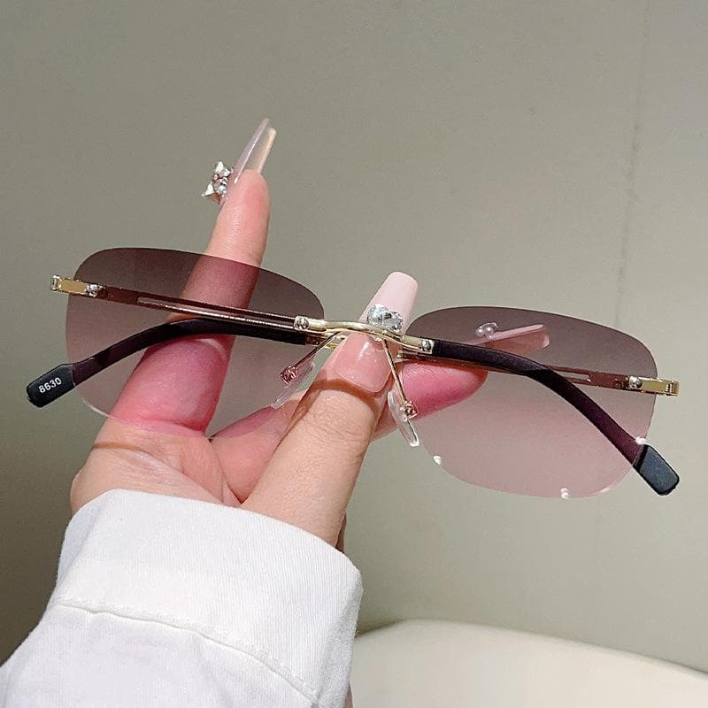 Y2K Vintage Rimless Sunglasses Women Men Luxury Designer UV400 Punk Pink Outdoor Sun Glasses