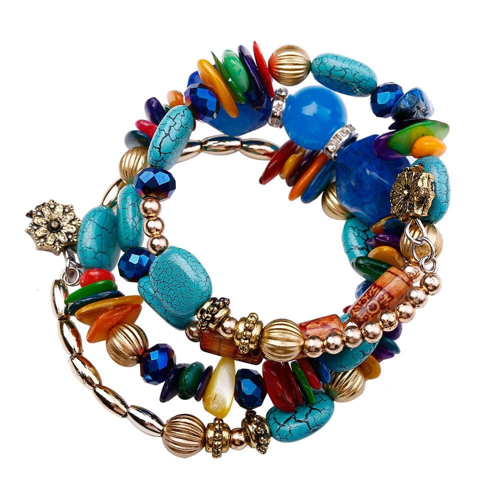 Vintage Colorful Natural Stone Beads Bracelet Bohemian Multilayer Fashion Bracelets for Women and Men Bangles Jewelry blue
