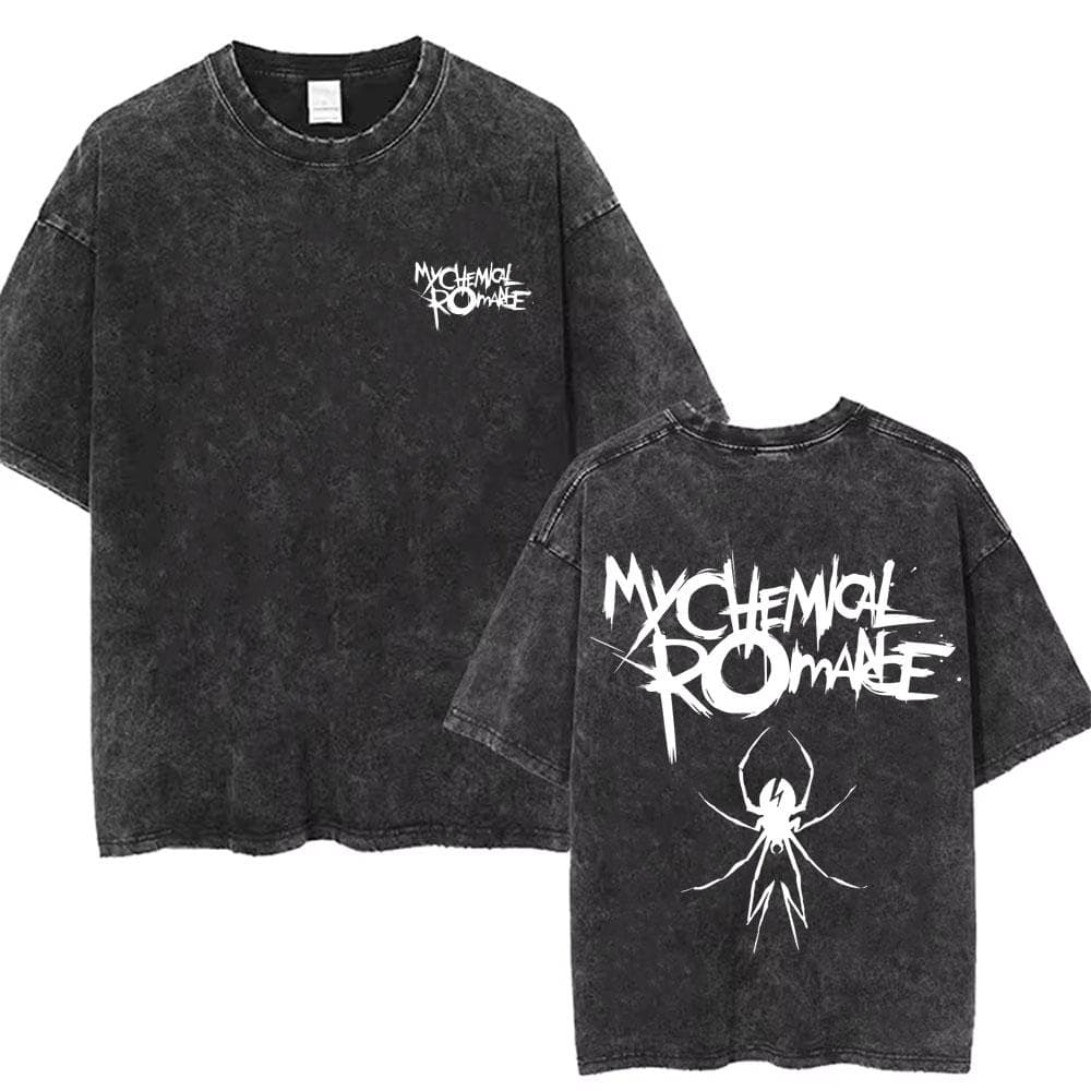 Men Women Punk Emo Rock Oversized Short Sleeve Tops Rock Band My Chemical Romance Washed Vintage Printed T Shirt L
