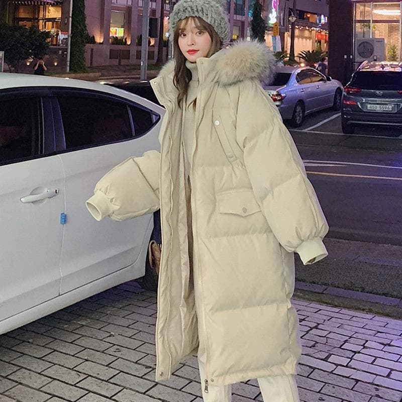 Long down jacket women's new medium and long cotton jacket thickened and loose hooded S