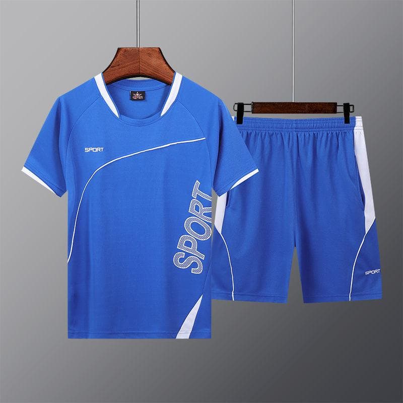 Sports Suit Men's Summer Loose Two-piece Short-sleeved Shorts Round Neck Running Suit Thin Basketball Fitness Clothing Training Suit XXXXXL blue