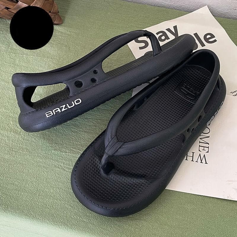 Flip-flops Summer Women's Thick-soled Outdoor Wear Slippers Non-slip Sandals Clip-on Beach Sandals Men's Couple Shoes 40-41 black