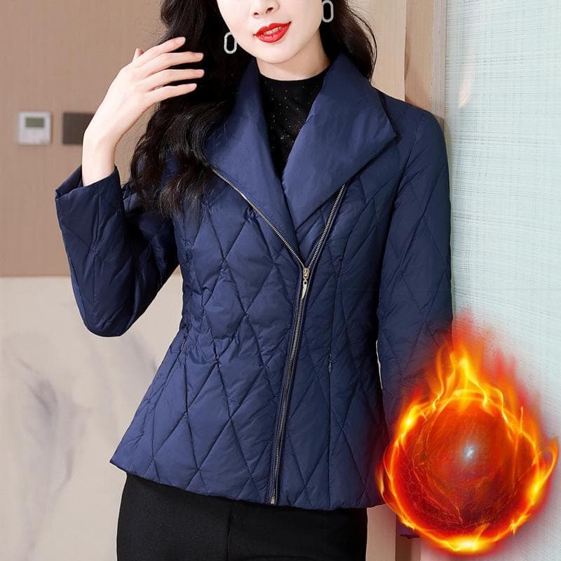 Winter New Down Cotton Coat Women's Short Light Temperament Mother Long Sleeve Cotton Coat Top 3XL blue