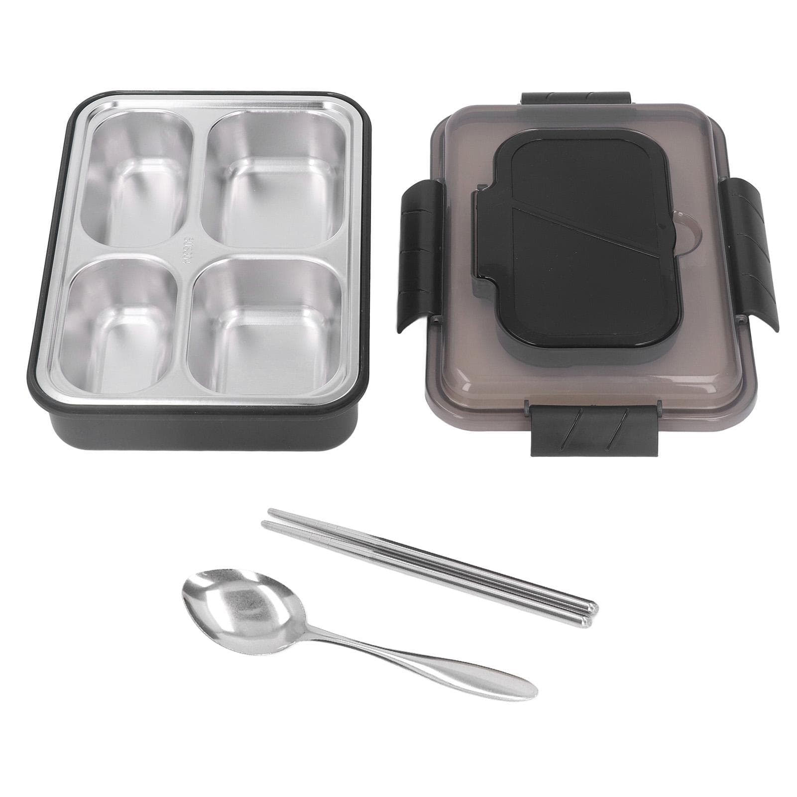 Stainless Steel Lunch Box 4 Compartments Food Snack Containers Leak Resistant with Spoon Chopsticks L(for 6.5-9kg)