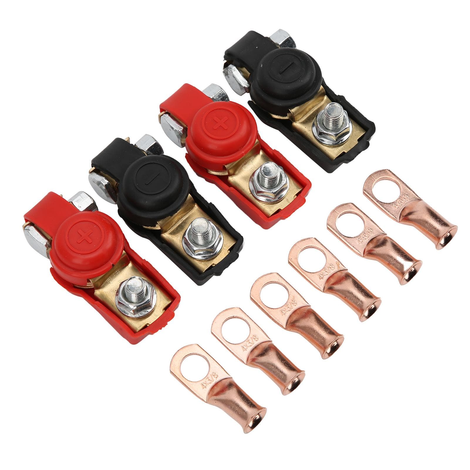 4pcs Car Battery Cable Terminal Clamps Connectors with 6pcs Copper Ring Negative and Positive