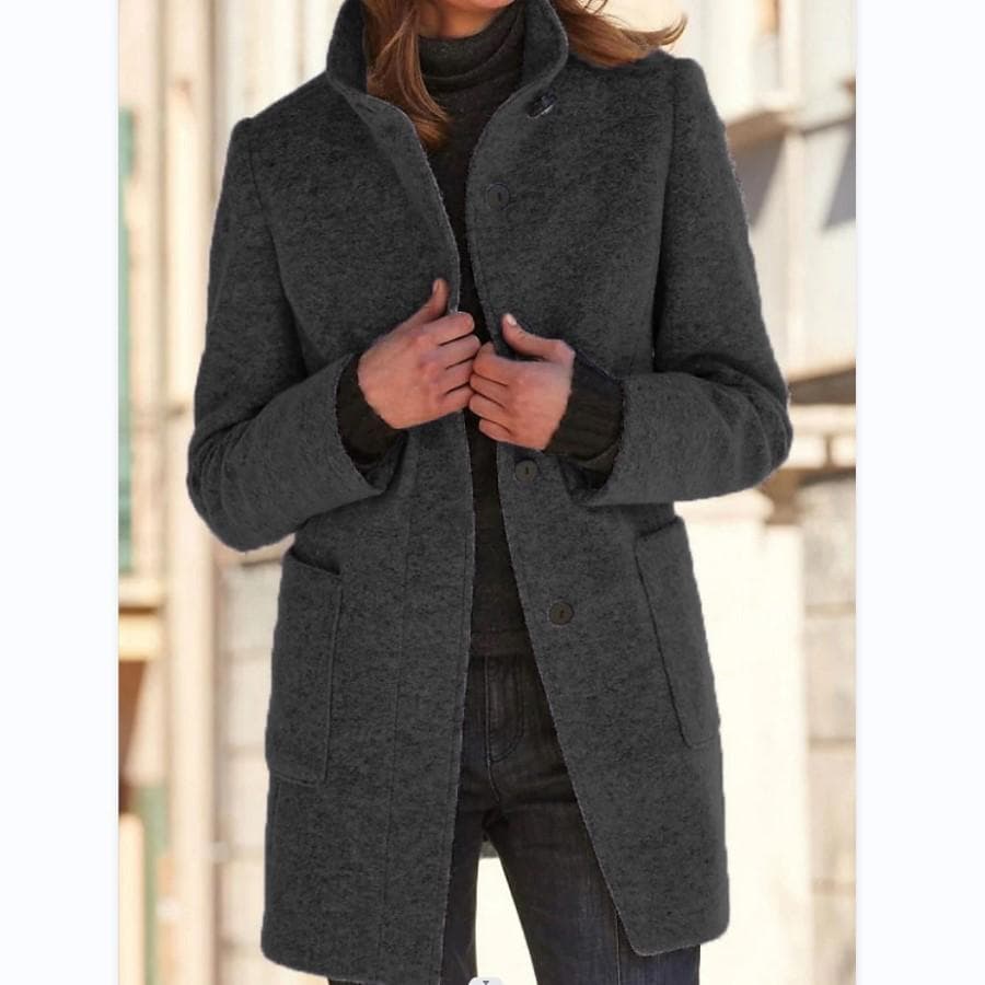 New Autumn and Winter Woolen Coat Women's Stand Collar Retro Solid Color Women's Woolen Coat with Lining XL