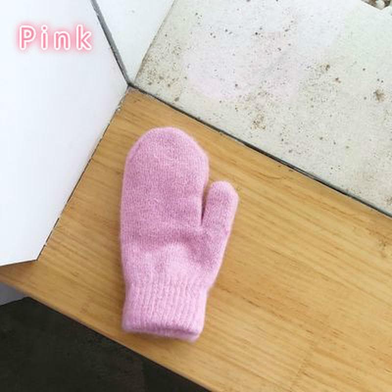 1 Pair Double-layer Rabbit Hair Gloves Female Winter Korean Version of Solid Color All Fingers Winter Women Gloves Girls Mittens pink