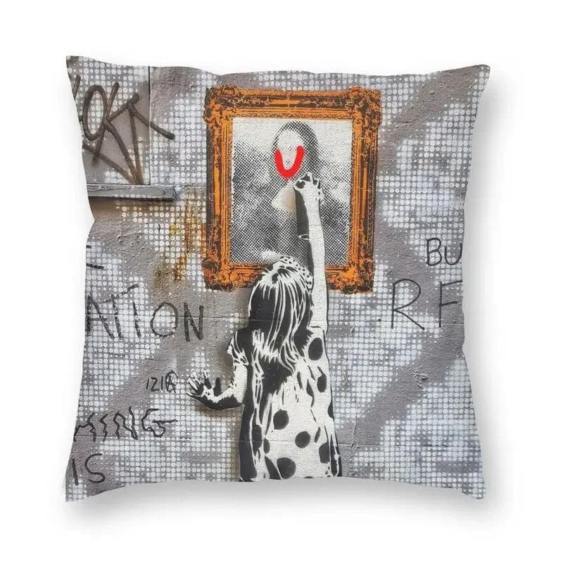 Banksy Uncovering Graffiti Pillow Cover Home Decor Cushion Sofa Street Art Cushion Cover Throw Pillow for Car Decorative Cushoin 50x50cm