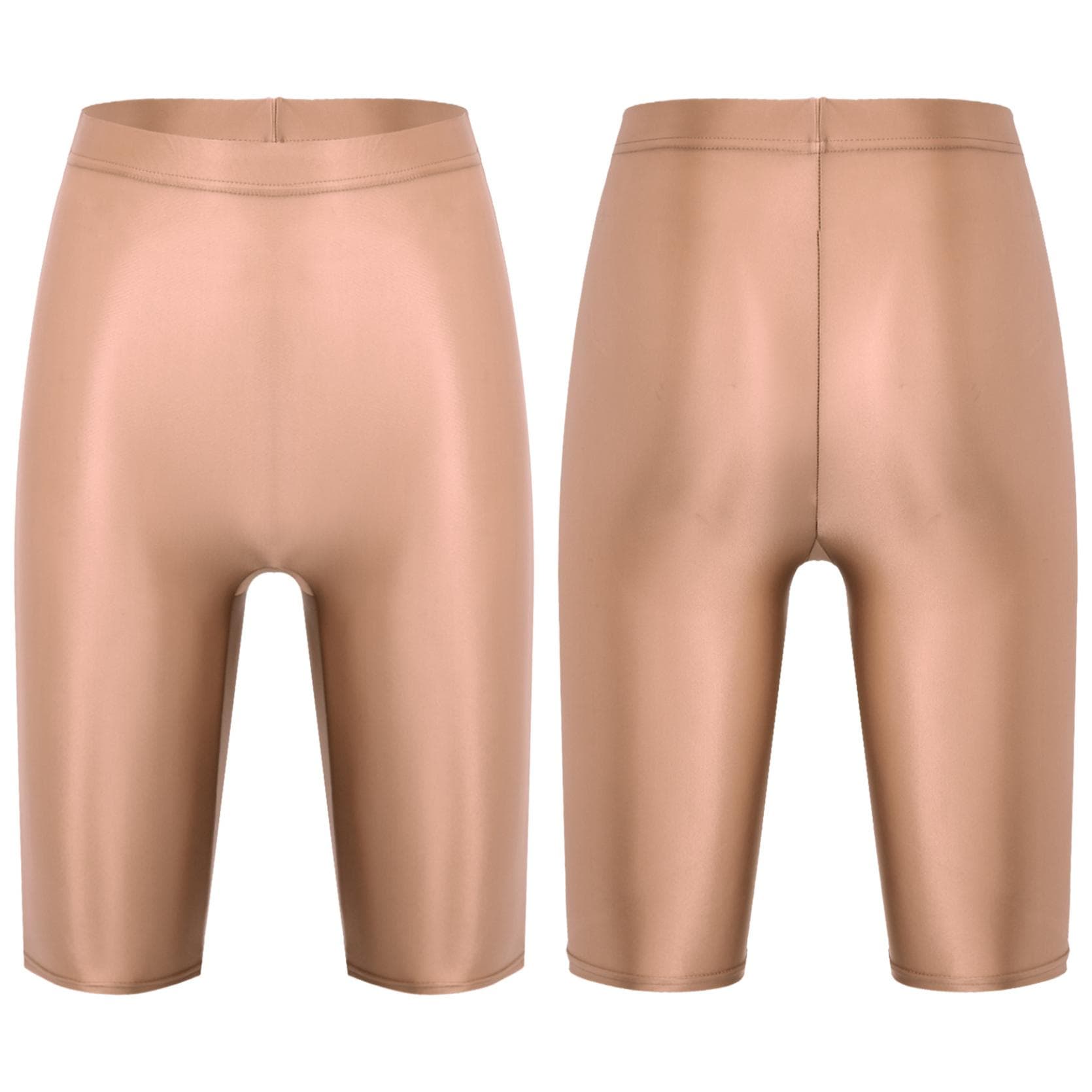 Womens Glossy High Waist Shorts Elastic Waistband Short Leggings Swimwear Workout Sports Bottoms L coffee