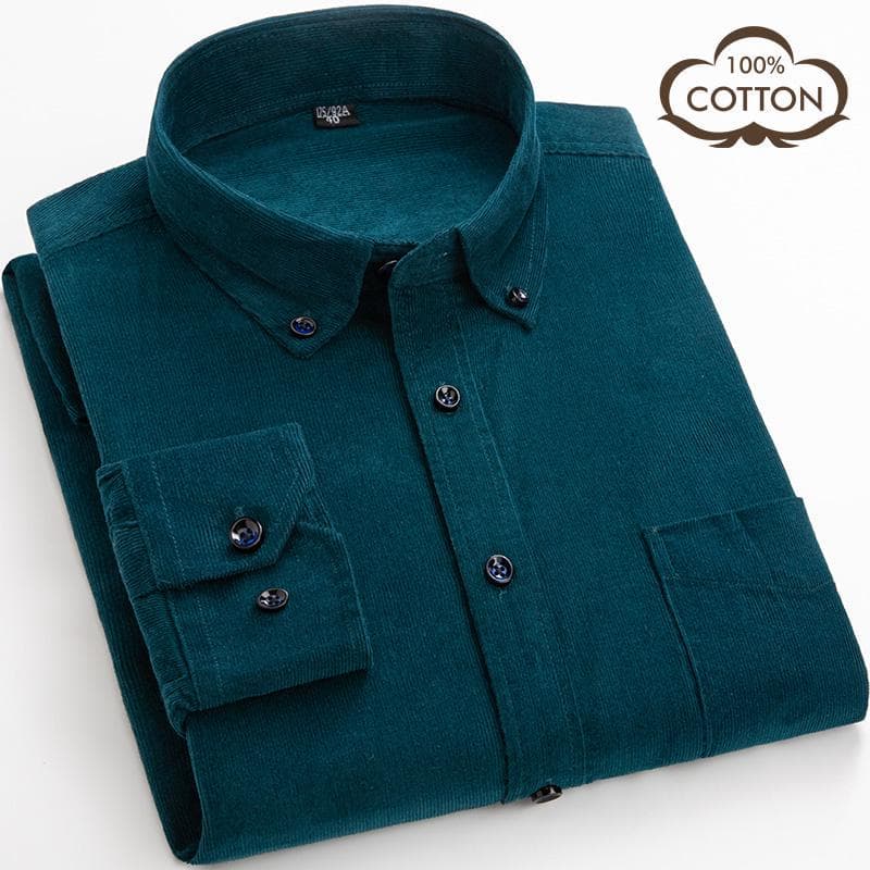 Fall/Winter New Cotton Corduroy Plus Size Men's Casual Top Shirts Solid S