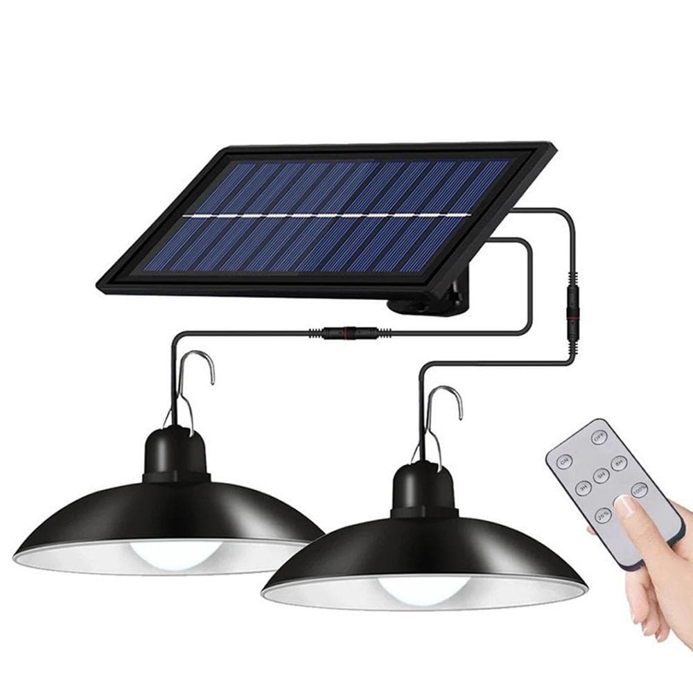 Solar Pendant Lights LED Retro Chandelier Waterproof with 3-Level Brightness Remote Controller for Double Light