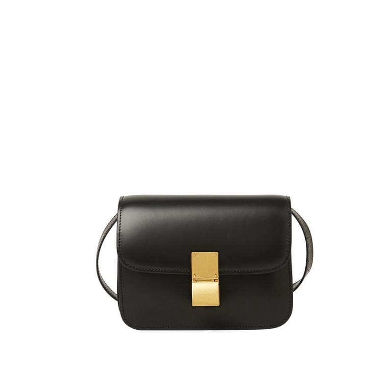 Women's Leather Bags, Fashionable and Simple Small Tofu Bags, Single-shoulder Crossbody Small Bags with Lock Buttons, Small Square Bags black