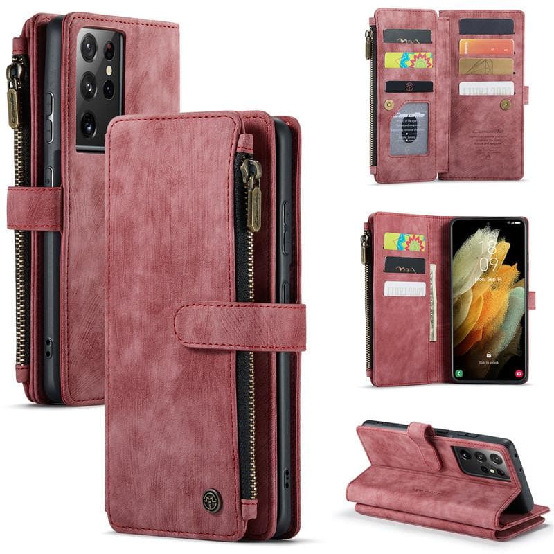 CaseMe Zipper Wallet Flip Leather Phone Case For Samsung Galaxy A17 A56 A36 A16 A55 A35 A25 A15 A54 A34 A14 A53 A33 A13 A52 A51 Purse Card Cover Coque Samsung A52 (4G 5G) red
