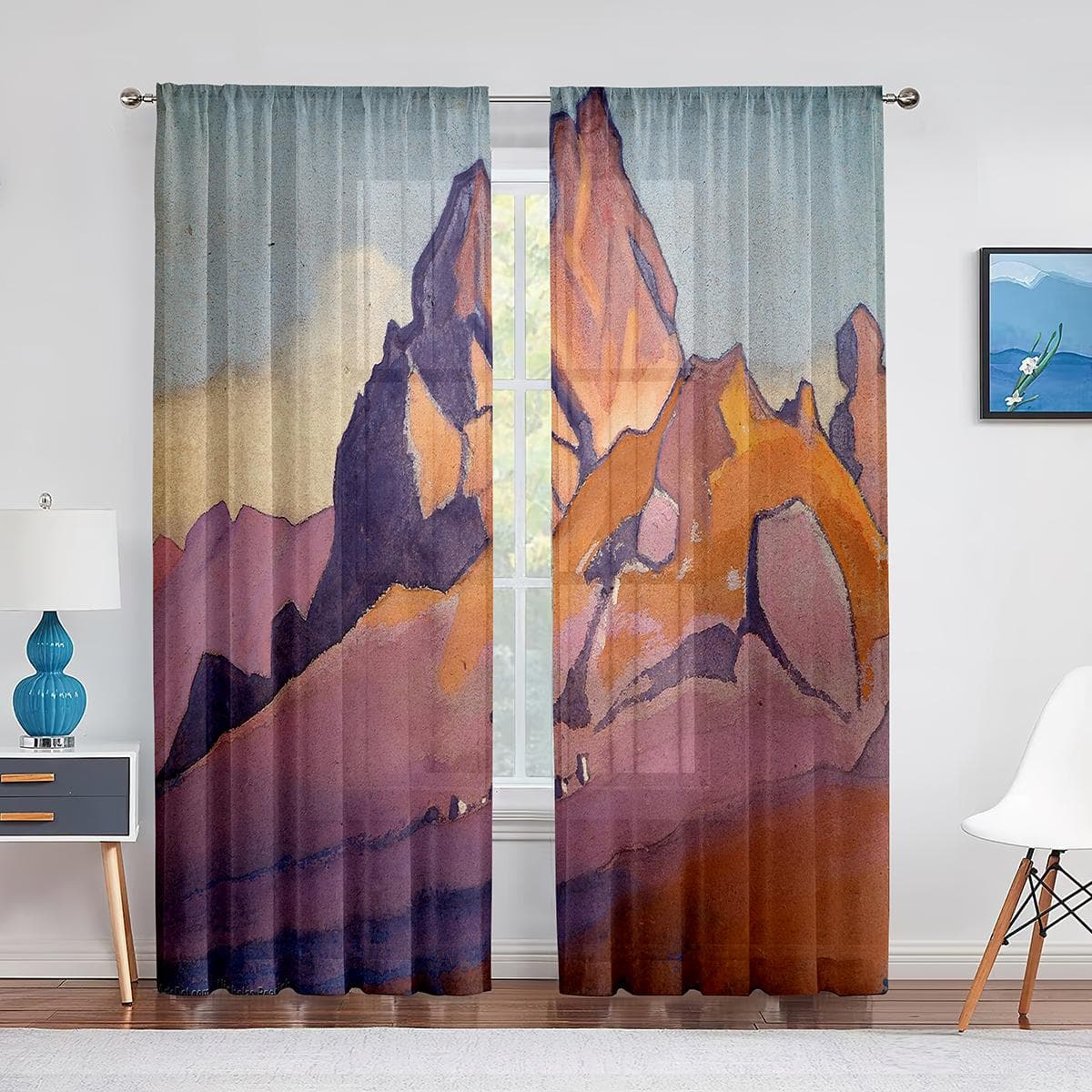 The Wisdom of The Almighty Sophia Oil Painting Tulle Curtains for Living Room Home Decoration Bedroom Window Sheer Voile Drapes 1 PCS W100XH250cm&Grommet Top