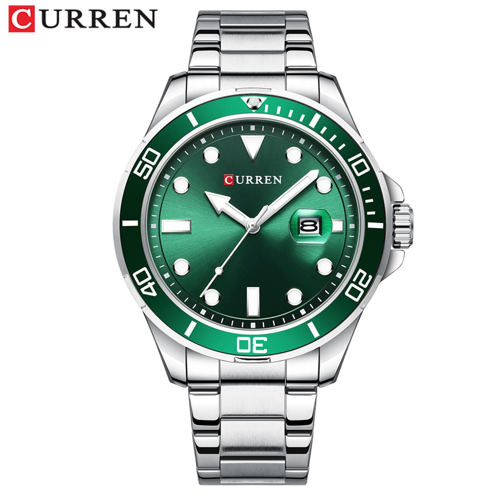CURREN Men Quartz Watch Classic Male Fashion Wrist Watch with Stainless Steel Band Luminous Analog green