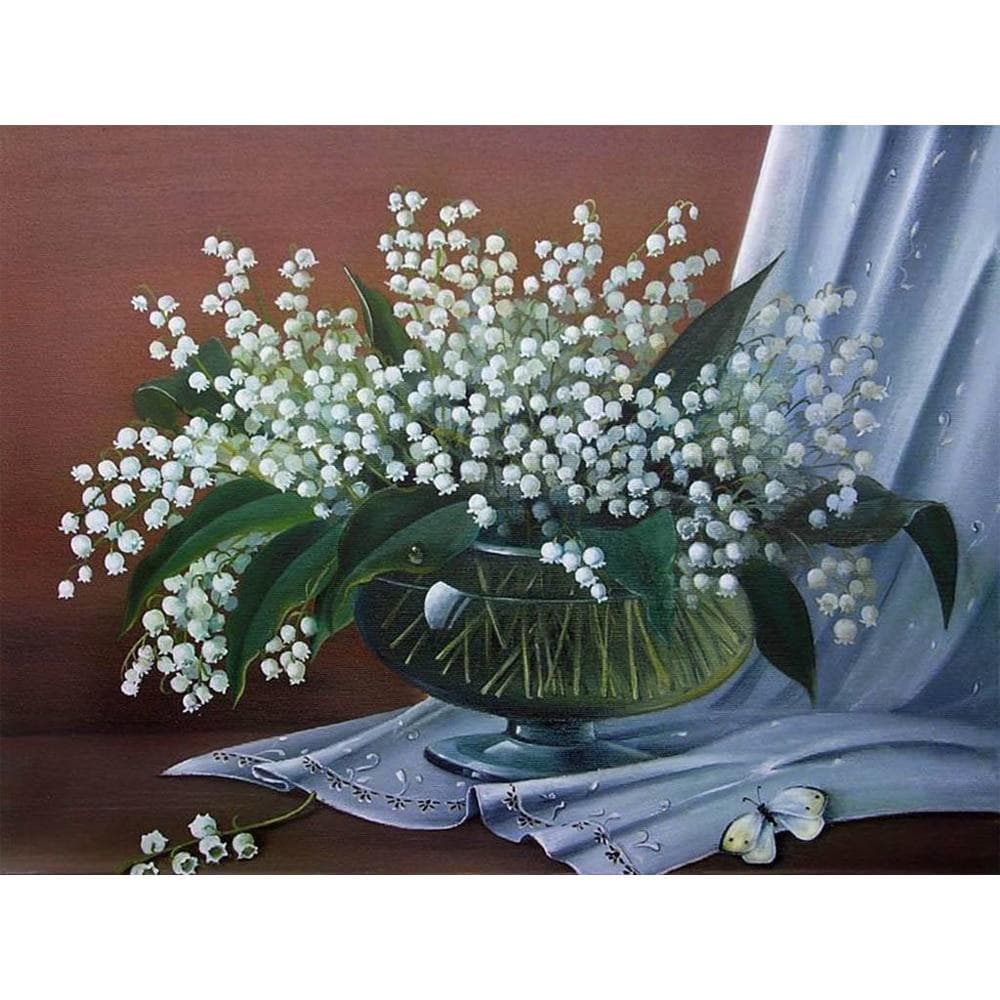 DIY Diamond Embroidery Flower Lily of The Valley Rhinestone Painting Full Round Diamond Painting 20X30CM