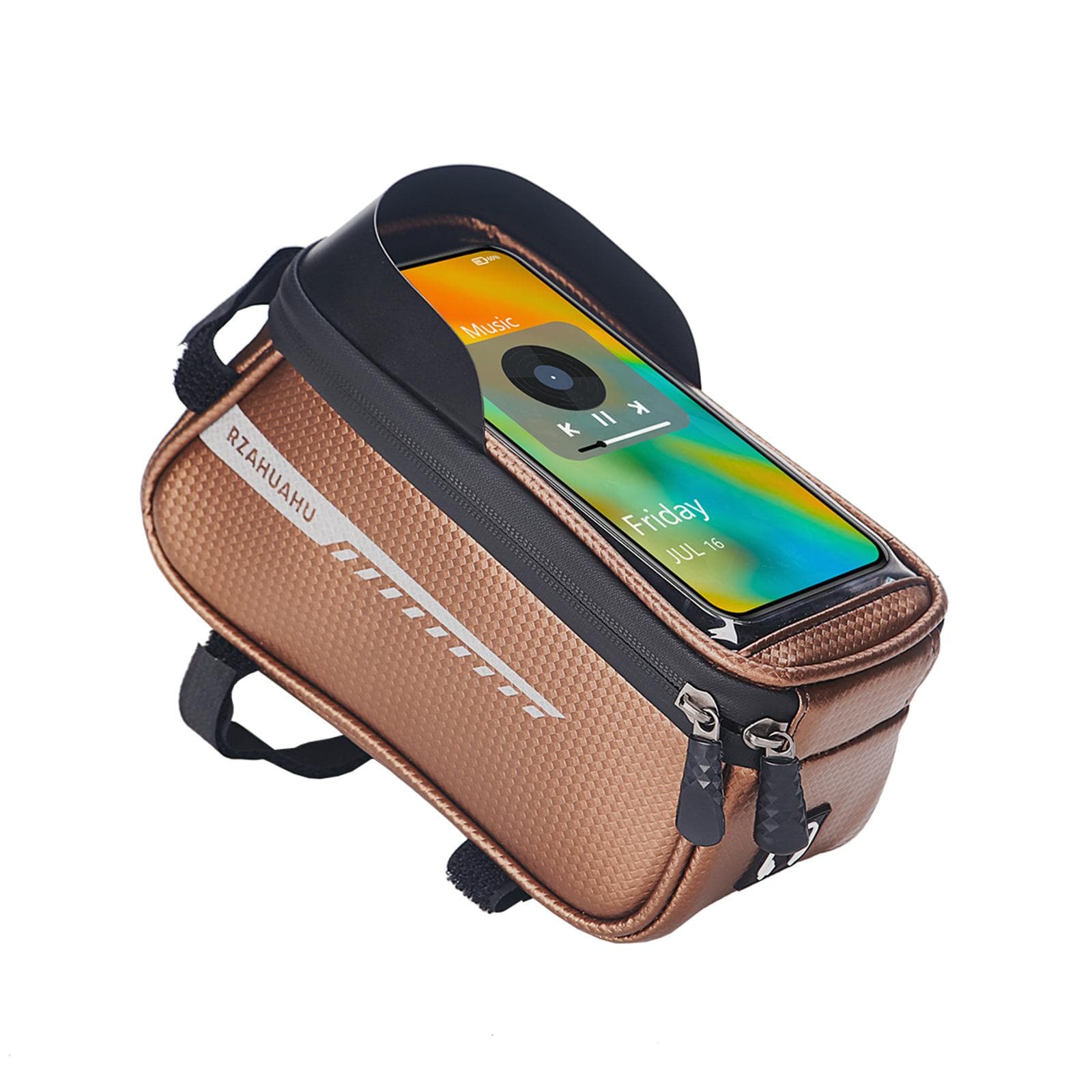Waterproof Bicycle Phone Mount Bags Front Frame Top Tube Bag with Touchscreen Phone Holder Case champagne
