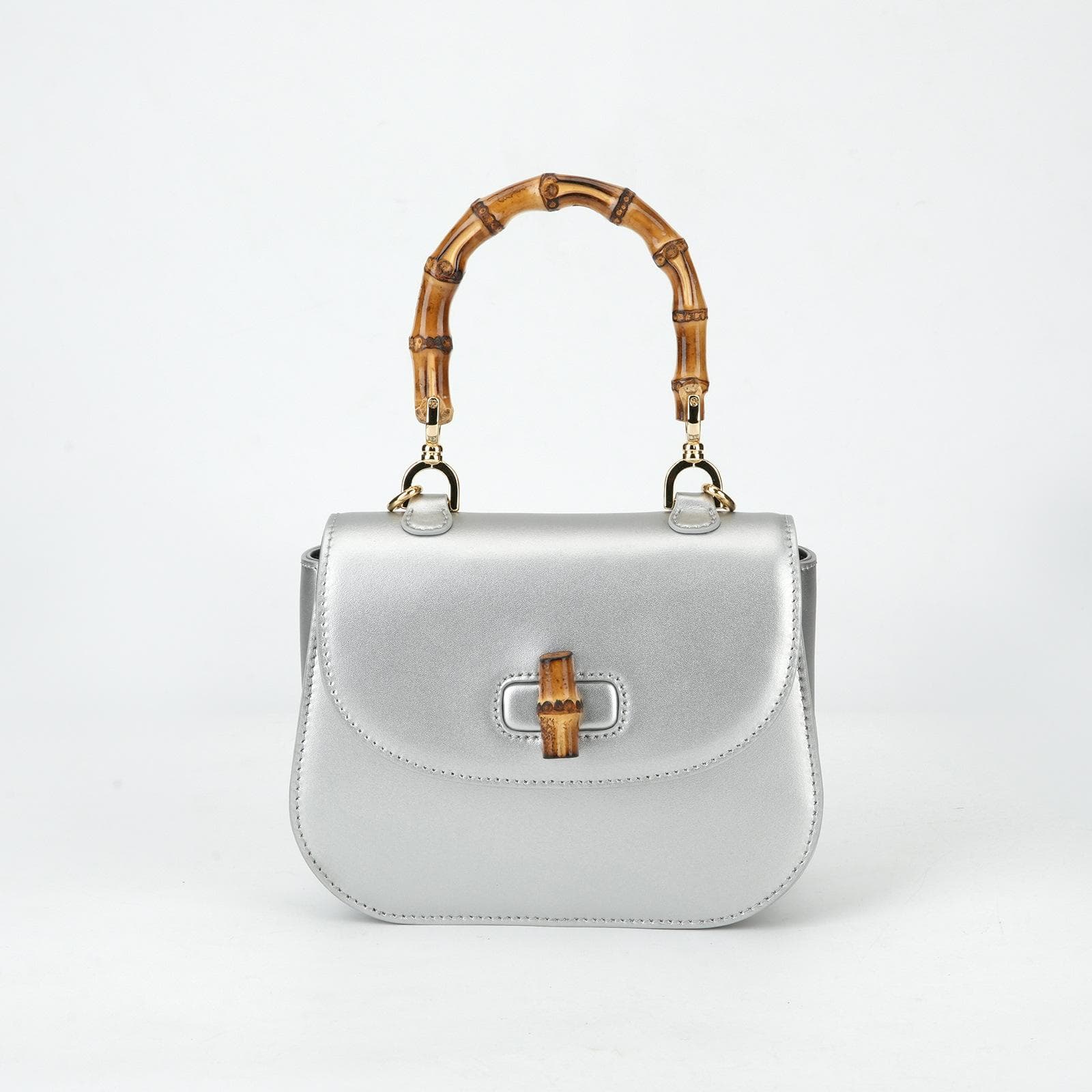 Spring Bamboo Section Handbag, Leather Women's Bag, High-end Commuter Versatile Single-shoulder Bag, Crossbody Bag for Women 15.5*9.8*15cm silver
