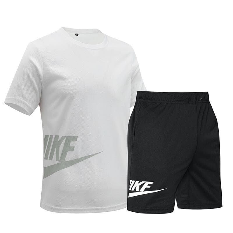 Summer Leisure Sports Fitness Set Printed Lightweight Breathable Quick Drying Two-piece Set XXXXXL white