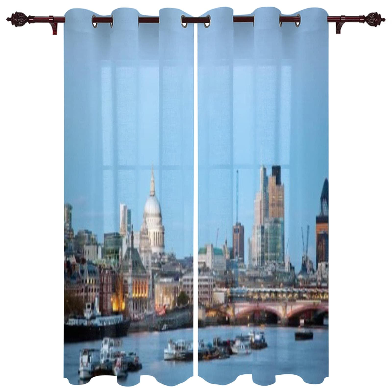 Night Panorama City Luxury Home Curtains Modern Home Supplies Living Room Bedroom Custom Curtains 135W x 60H(cm)