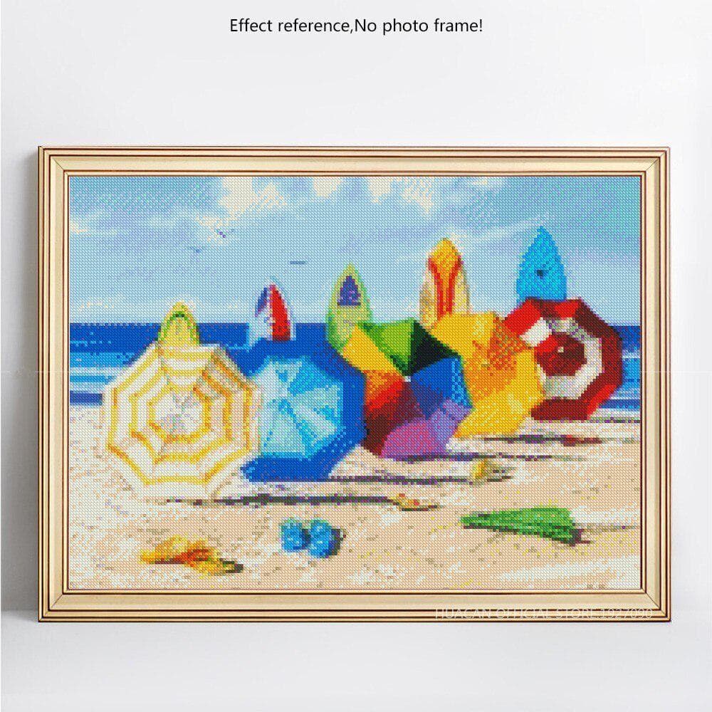 Diamond Painting Beach Umbrella Landscape Full Round 5D DIY Diamond Embroidery Cross Stitch 20X30CM