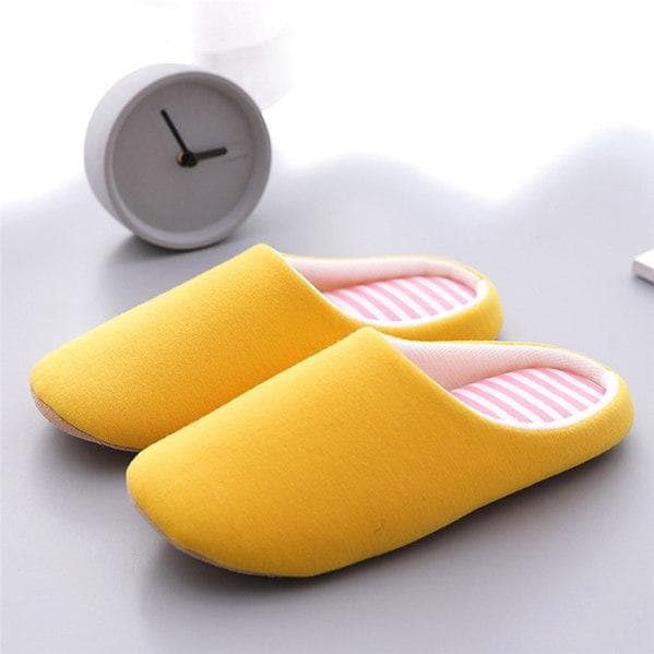 Autumn and Winter Couple Indoor Slippers Mute Non-slip Shoes Solid Color Slippers Warm Slippers 40-41 yellow