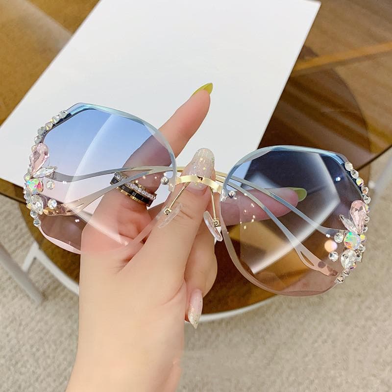 Luxury Fashion Oversized Rimless Sunglasses Women Fashion Brand Designer Big Frame Diamond Square Sun Glasses for Female Lentes As shows
