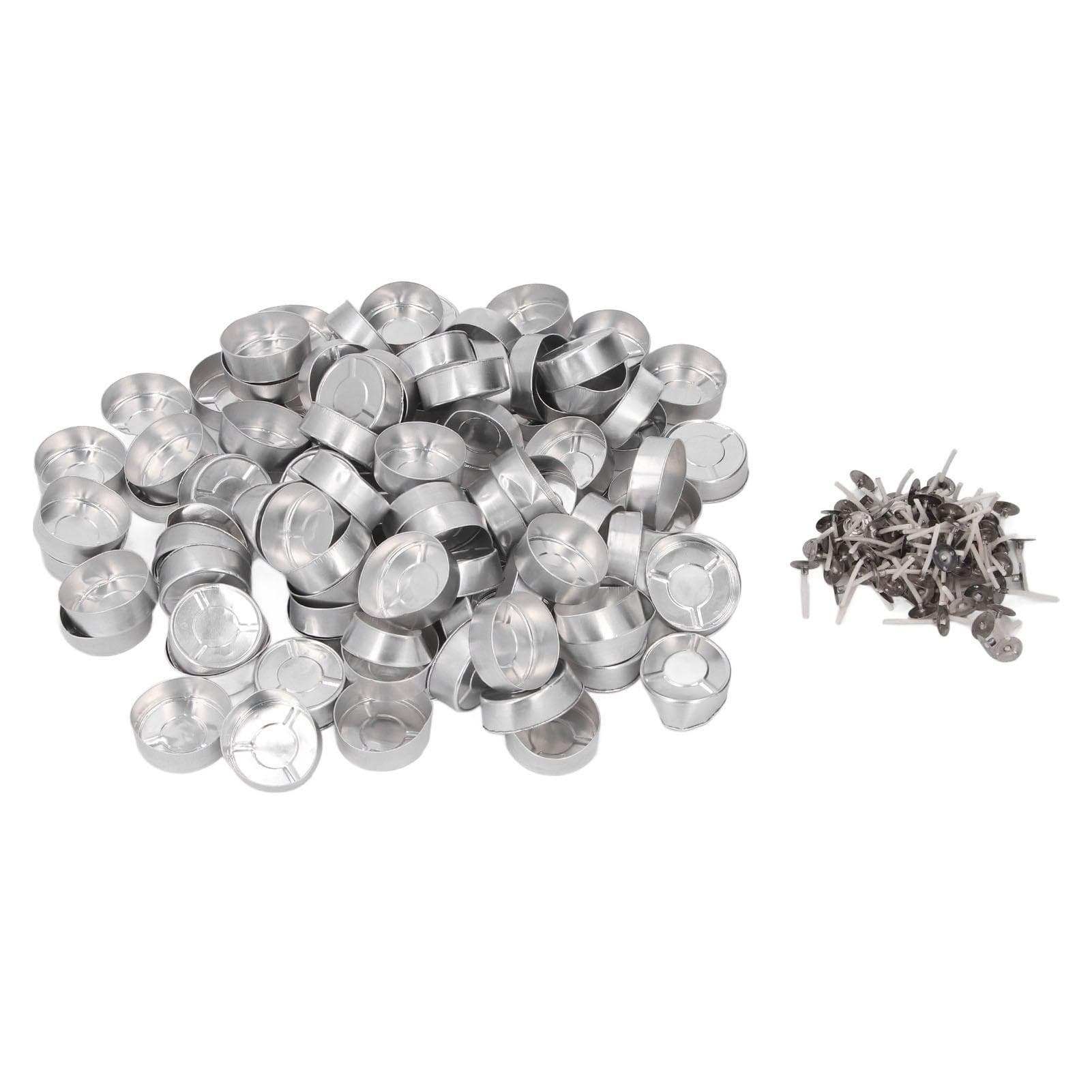 100 Set Candle Wax Container Aluminum Tea Lights Cup with Candle Wick for Weddings Parties Home