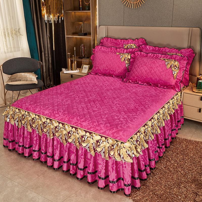 Thickened Warm Bedspread on The Bed Luxury Skirt-style Bed Linen Set Queen Size Bedspread Embroidery Cotton Bedding Cover 48x74cm 2pcs